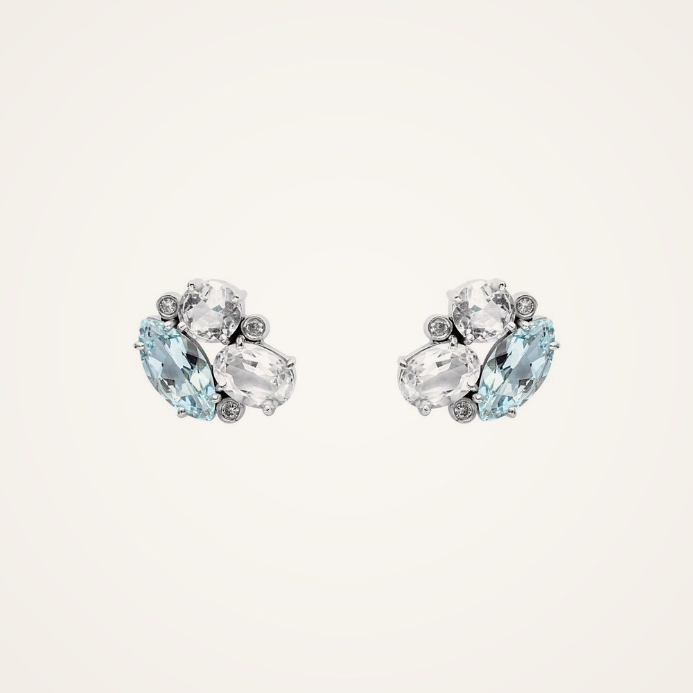 Par de brincos com topázios, águas-marinhas e diamantes