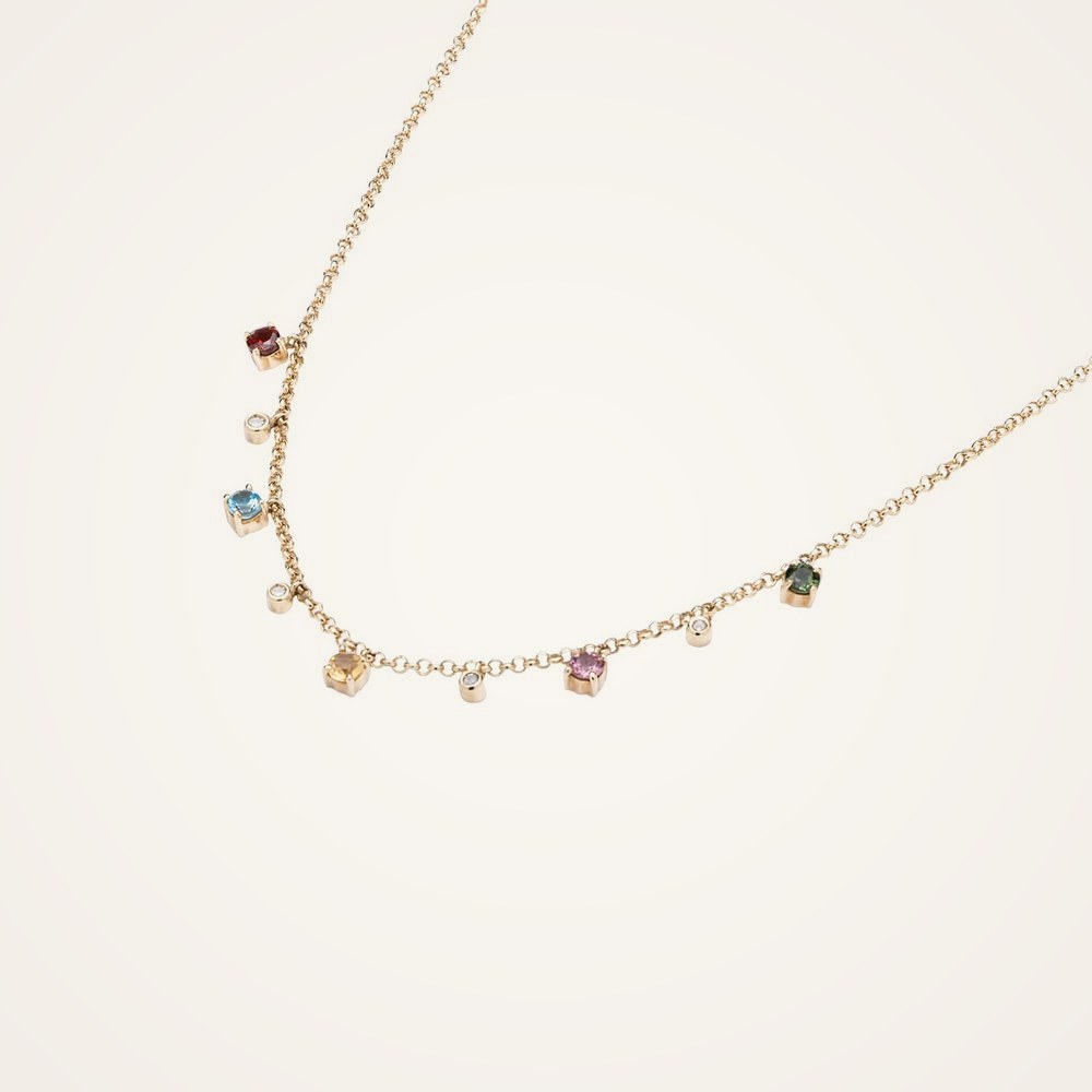 Choker dourado com pedrinhas coloridas