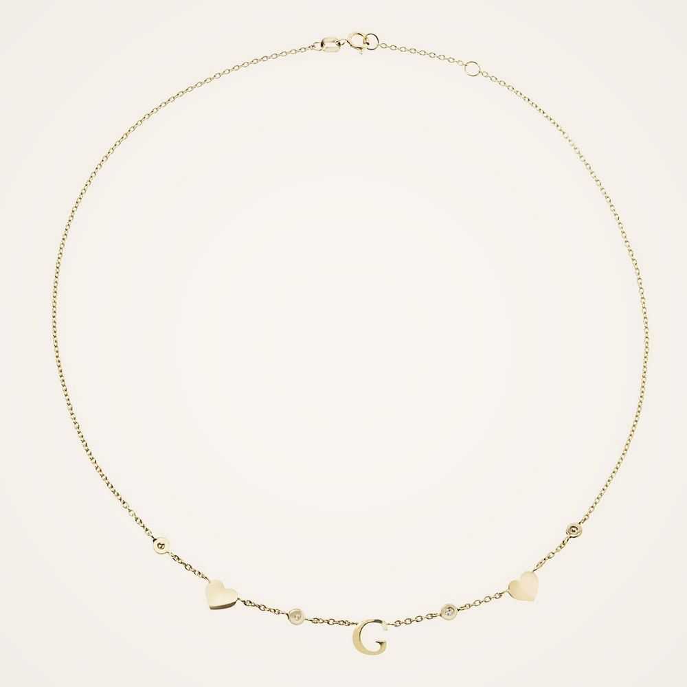 Choker fino dourado com corações e letra
